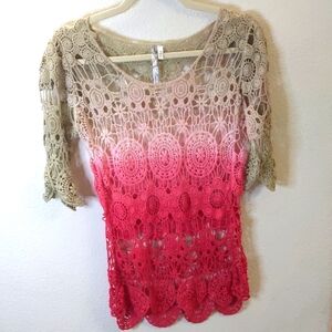 Crochet Lace Ombre Top 100% Cotton Y2K 60's Boho Fall